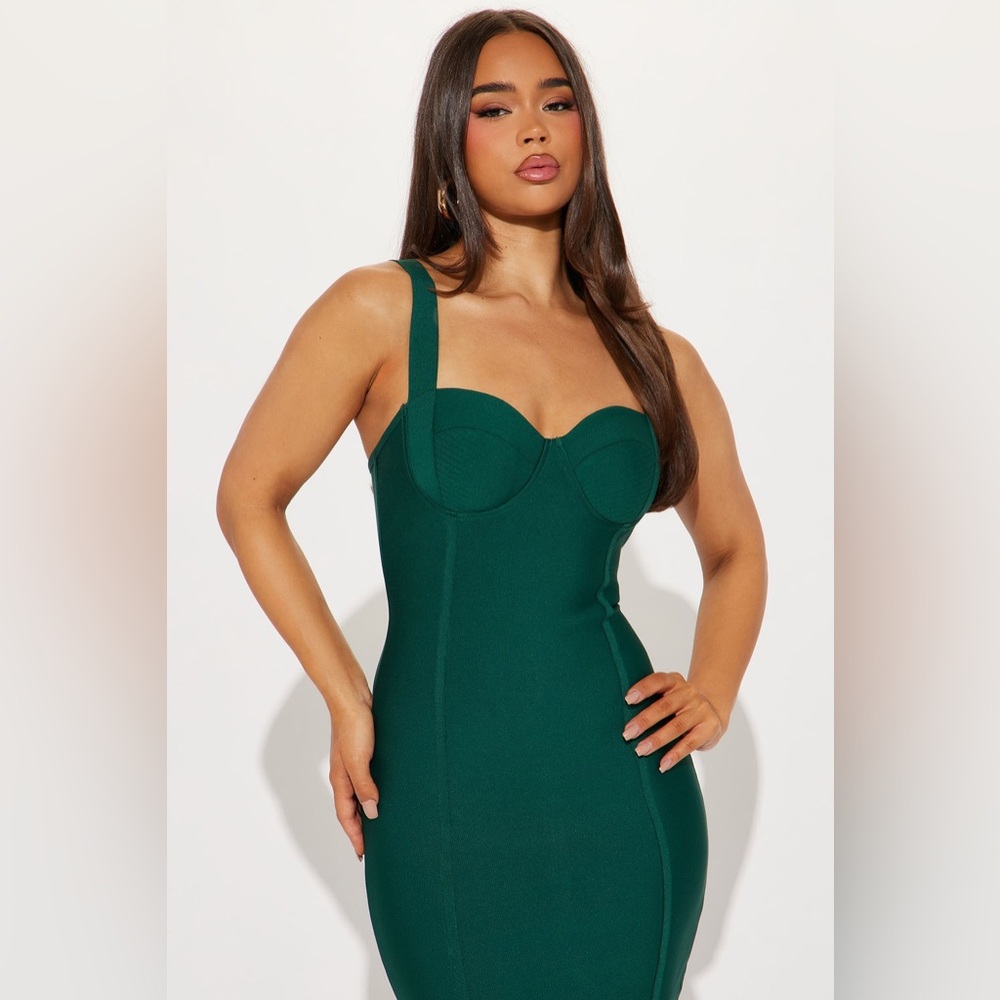 Fashion Nova Hunter Green Bodycon Midi Dress Bustier NWT Size XL Party Cocktail - Picture 2 of 9